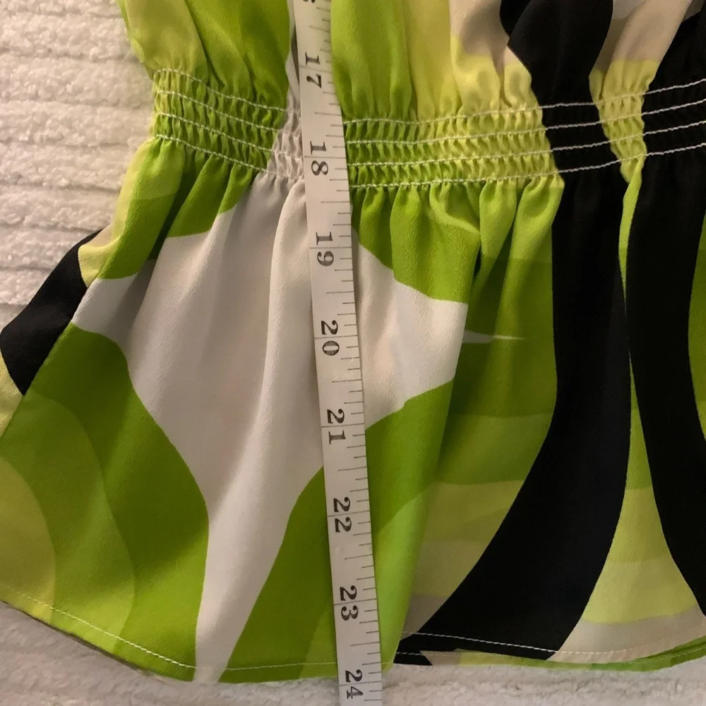 Michael Kors Womens Medium Green Abstract Peasant Top Smocked Waist Resort Boho
